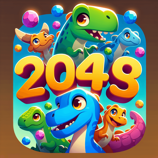 2048 Dinosaur game title cartoon