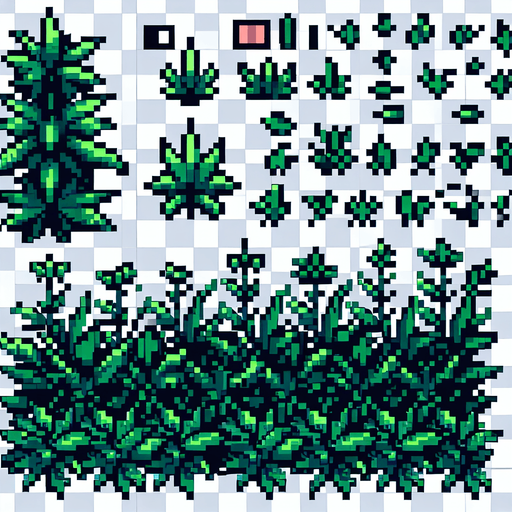 pixel art of a garden weed. Growth sprite sheet.
In-Game asset. 2d. Blank background. High contrast. No shadows.