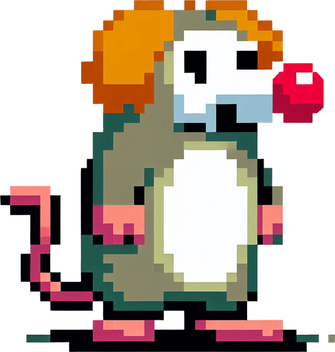 pixel art. mole standing up. clowns nose.
Single Game Texture. In-Game asset. 2d. Blank background. High contrast. No shadows.