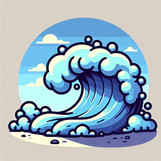 create a cartoon-style illustration of a wave crash, front view.
Single Game Texture. In-Game asset. 2d. Blank background. High contrast. No shadows.