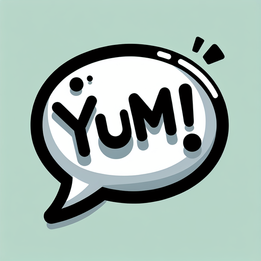 create a cartoon-style illustration of an speech bubble with the word "Yum!".
Single Game Texture. In-Game asset. 2d. Blank background. High contrast. No shadows.