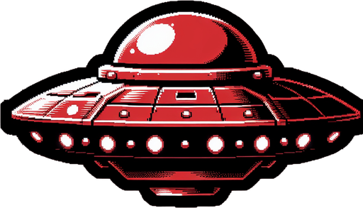 Red ufo.
Single Game Texture. In-Game asset. 2d. Blank background. High contrast. No shadows.