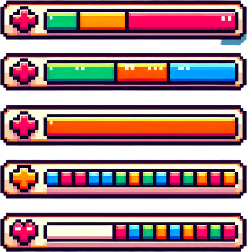 Pixel art  health bar.
Single Game Texture. In-Game asset. 2d. Blank background. High contrast. No shadows.