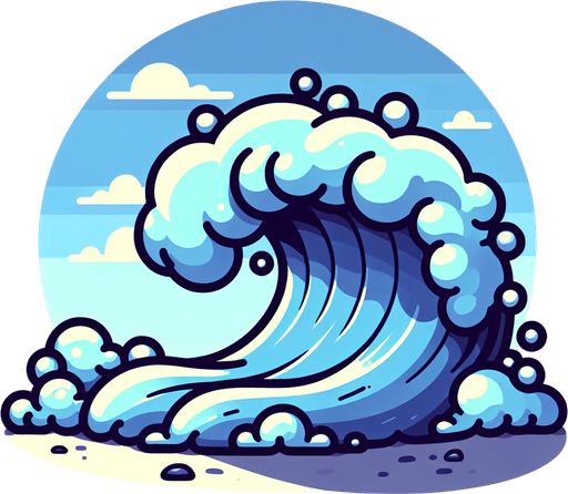 create a cartoon-style illustration of a wave crash, front view.
Single Game Texture. In-Game asset. 2d. Blank background. High contrast. No shadows.