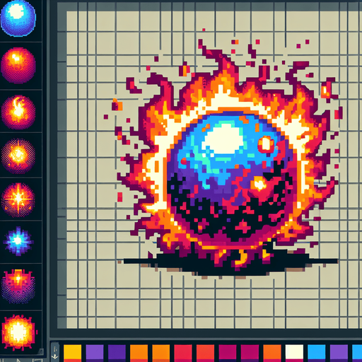 fireball spell icon with a frame,  I want the art style to reflect a classic 16-bit retro pixel art aesthetic, reminiscent of early 1990s RPGs with vibrant colors..
Single Game Texture. In-Game asset. 2d. Blank background. High contrast. No shadows.