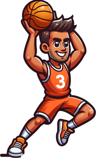 Create a cartoon-style illustration of a basketball player in a shooting pose with hands raised in the air. This character should not be holding a basketball. Emphasize the cartoonish features, exaggerate expressions, and ensure the absence of a basketball in the scene. The goal is to capture a lively and playful cartoon character ready to shoot, with a focus on dynamic and exaggerated elements. Do not draw the basketball just the pose! No basketball in the hands!.
Single Game Texture. In-Game asset. 2d. Blank background. High contrast. No shadows.