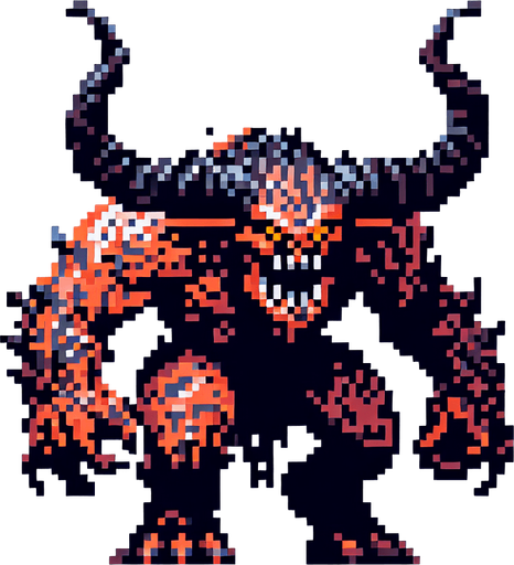 A fierce balrog. Pixelart. Single Game Texture. In-Game asset. 2d. Blank background. High contrast. No shadows.