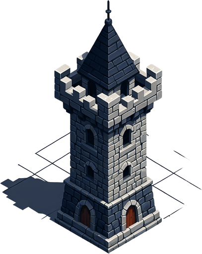 a medieval style stone tower. top down view.
Single Game Texture. In-Game asset. 2d. Blank background. High contrast. No shadows.