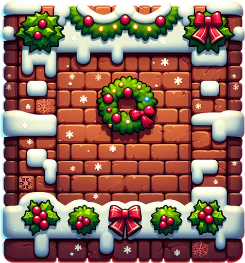 2d christmas brick wall Single Game Texture. In-Game asset. 2d. Blank background. High contrast. No shadows.