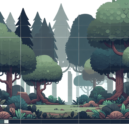 forest backround.
Single Game Texture. In-Game asset. 2d. Blank background. High contrast. No shadows.