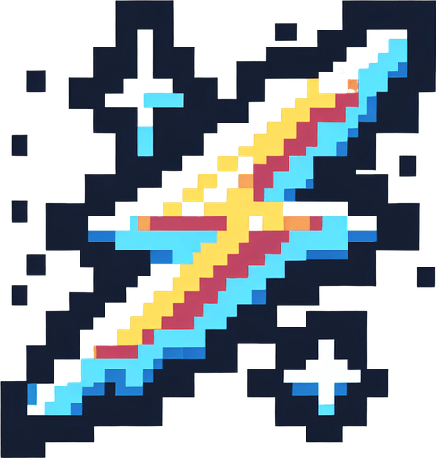 8bit cartoon lighting bolt.
Single Game Texture. In-Game asset. 2d. Blank background. High contrast. No shadows.