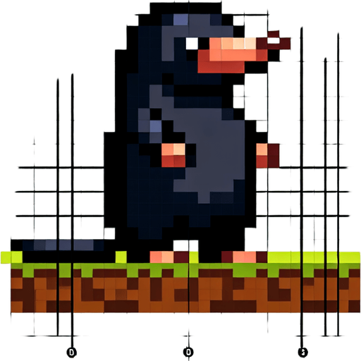 pixel art. mole standing up..
Single Game Texture. In-Game asset. 2d. Blank background. High contrast. No shadows.