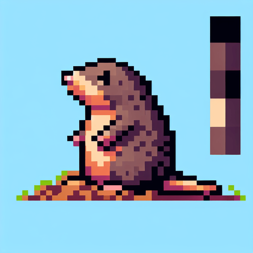 pixel art. mole. standing up position..
Single Game Texture. In-Game asset. 2d. Blank background. High contrast. No shadows.