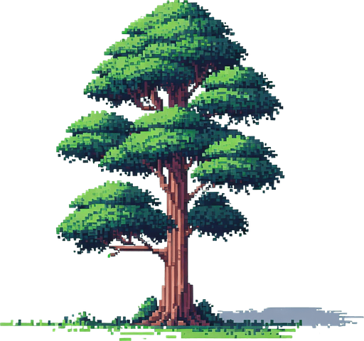 pixel art of a tall, tree.
game asset, 2d, white background, shadowless.