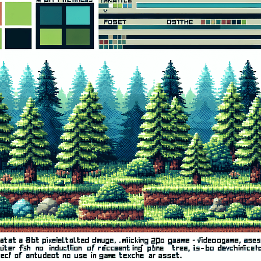 8-bit pixelated pinetree forest.
Single Game Texture. In-Game asset. 2d. Blank background. High contrast. No shadows.