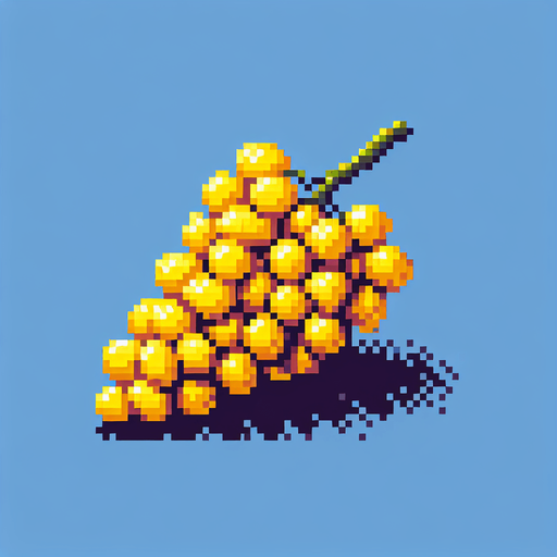 Pixel art of yellow grapes.
Single Game Texture. In-Game asset. 2d. Blank background. High contrast. No shadows.