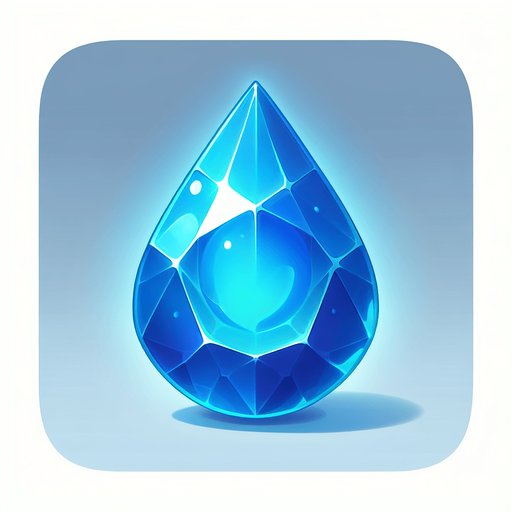 Magic Blue Drop Shaped Gem.
Single Game Texture. In-Game asset. 2d. Blank background. High contrast. No shadows.