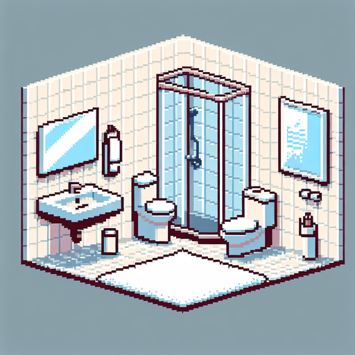 minimalist bathroom. pixelated. 8-bit.
Single Game Texture. In-Game asset. 2d. Blank background. High contrast. No shadows.