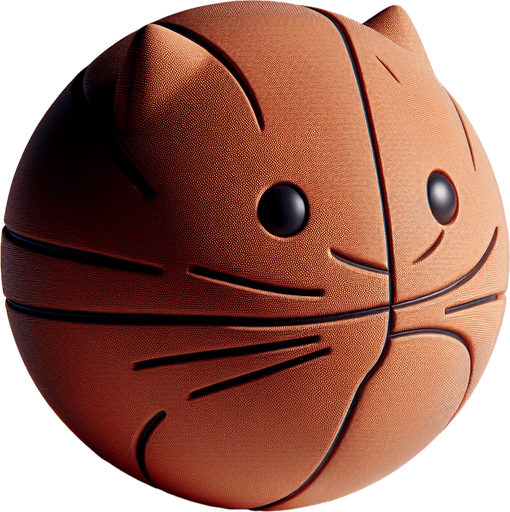 basket ball with cat shape.
Single Game Texture. In-Game asset. 2d. Blank background. High contrast. No shadows.