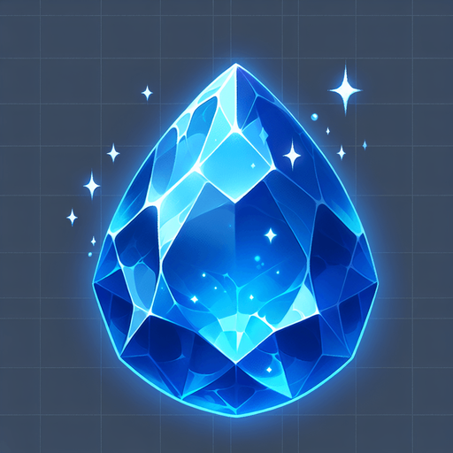 Magic Blue Drop Shaped Gem.
Single Game Texture. In-Game asset. 2d. Blank background. High contrast. No shadows.