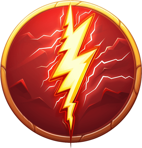 Round powerup. Lightning icon pointing up.
Single Game Texture. In-Game asset. 2d. Pixelart. White background. Blank background. Low detail. High contrast.