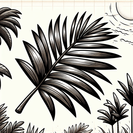 Create a cartoon-style illustration of palm trees leaves..
Single Game Texture. In-Game asset. 2d. Blank background. High contrast. No shadows.