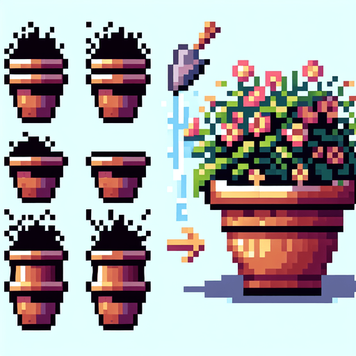 pixel art of a garden pot.
Single Game Texture. In-Game asset. 2d. Blank background. High contrast. No shadows.