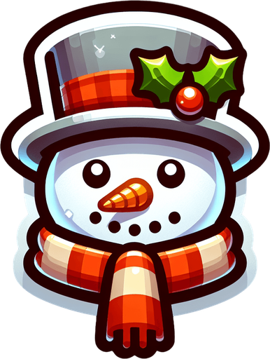 Cartoon Christmas snow man head.
Single Game Texture. In-Game asset. 2d. Blank background. High contrast. No shadows.