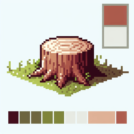 8-bit pixelated wooden stump.
Single Game Texture. In-Game asset. 2d. Blank background. High contrast. No shadows.