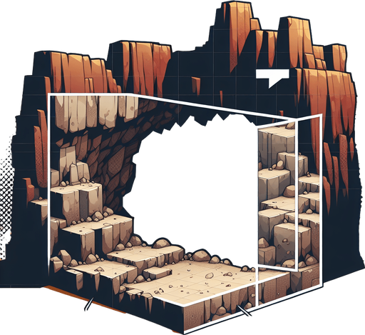 Cartoonish image of a cave in 2D. Looking in from the side..
Single Game Texture. In-Game asset. 2d. Blank background. High contrast. No shadows.