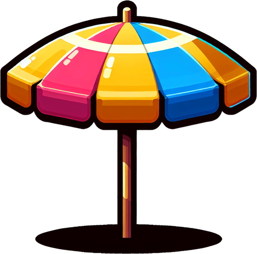 A big colored parasol for the beach..
Single Game Texture. In-Game asset. 2d. Blank background. High contrast. No shadows.