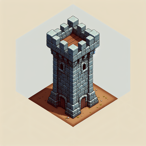 a medieval style stone tower. top down view.
Single Game Texture. In-Game asset. 2d. Blank background. High contrast. No shadows.