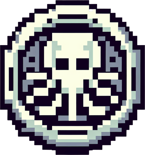 silver octo coin. pixelated. 8 bit.
Single Game Texture. In-Game asset. 2d. Blank background. High contrast. No shadows.