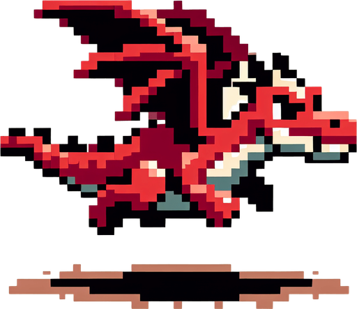 8bit cartoon flying dragon. Front view. Funny..
Single Game Texture. In-Game asset. 2d. Blank background. High contrast. No shadows.