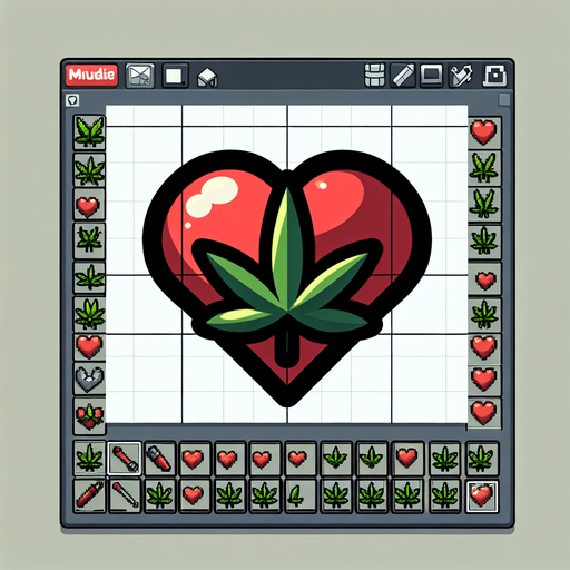 A heart in the shape of a cannabis leaf cartoon Single Game Texture. In-Game asset. 2d. Blank background. High contrast. No shadows. Single Game Texture. In-Game asset. 2d. Blank background. High contrast. No shadows.