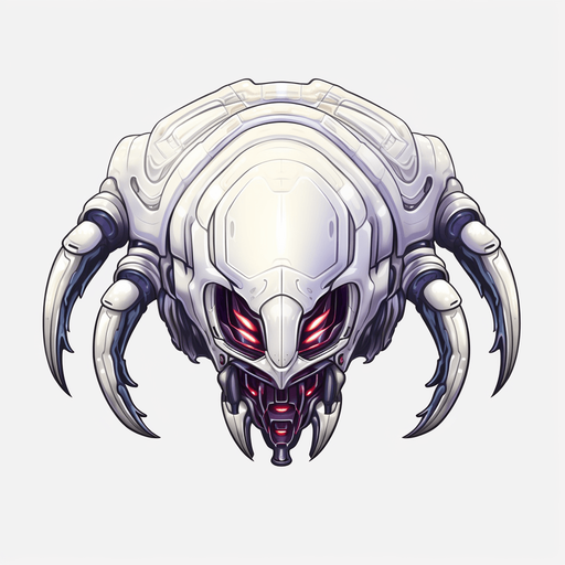 single alien enemy spaceship facing down, looking like space alien adopted to living in space.
Game Texture. In-Game asset. 2d. Pixelart. White background. Blank background. Low detail. High contrast.