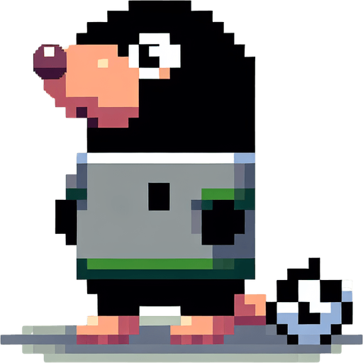 pixel art. mole standing up. soccer t-shirt.
Single Game Texture. In-Game asset. 2d. Blank background. High contrast. No shadows.