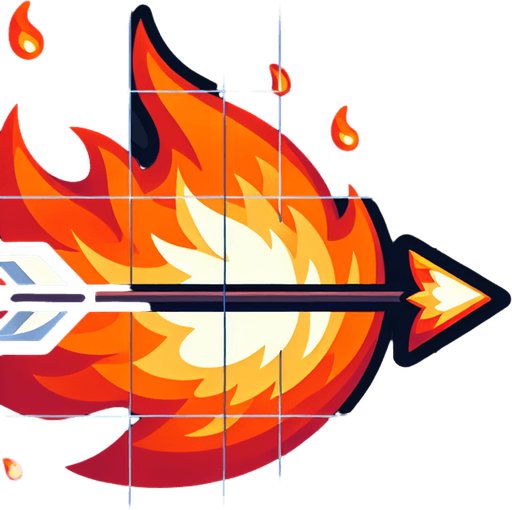 Wide Fire arrow sprite sheet.
Single Game Texture. In-Game asset. 2d. Blank background. High contrast. No shadows.