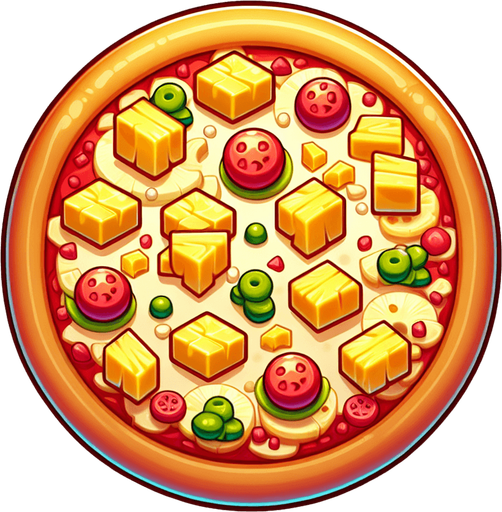 Pizza à l'ananas.
Single Game Texture. In-Game asset. 2d. Blank background. High contrast. No shadows.