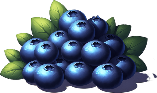 A small pile of delicious blueberries.
Single Game Texture. In-Game asset. 2d. Blank background. High contrast. No shadows.