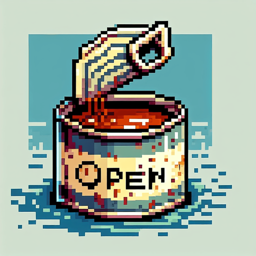 8 bit. cartoon. old open can. rusty . floating in the water.  in game asset. no background. Single Game Texture. In-Game asset. 2d. Blank background. High contrast. No shadows.