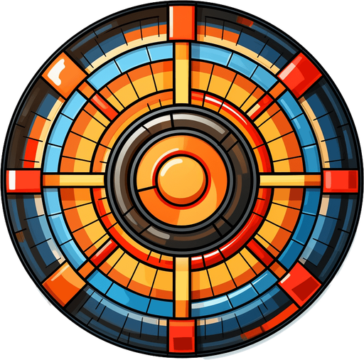 Round powerup icon with bullseye 
Single Game Texture. In-Game asset. 2d. Pixelart. White background. Blank background. Low detail. High contrast.