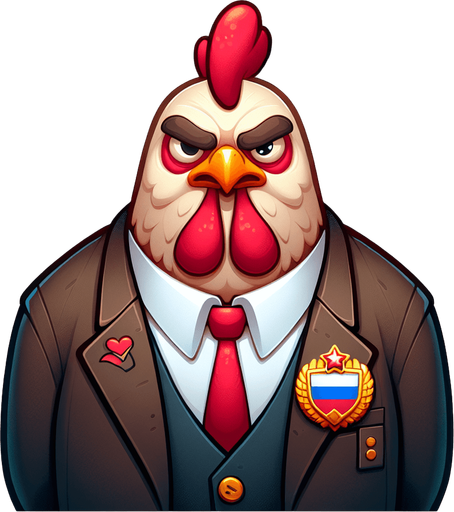 funny and stupid cock in suit, old, bold head, russian flag, 2d game character.
Single Game Texture. In-Game asset. 2d. Blank background. High contrast. No shadows.