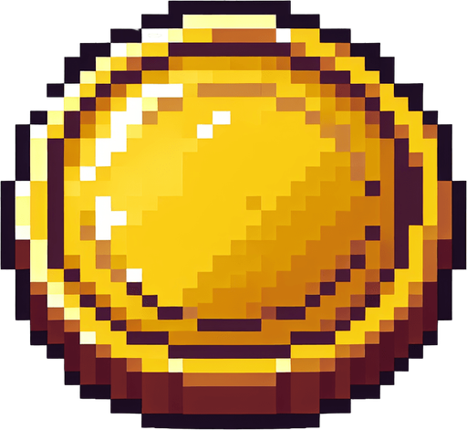 A smooth round gold coin. Pixelart. Single Game Texture. In-Game asset. 2d. Blank background. High contrast. No shadows.