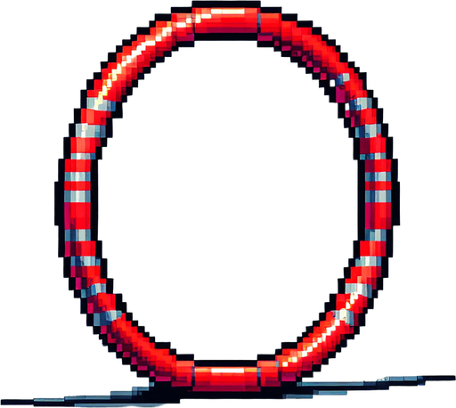 8-Bit hula hoop. The color is red. The hoop is flat facing towards the ground.
Single Game Texture. In-Game asset. 2d. Transparent background. High contrast. No shadows.