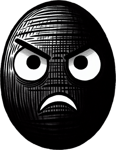 a black oval with a harrased face.