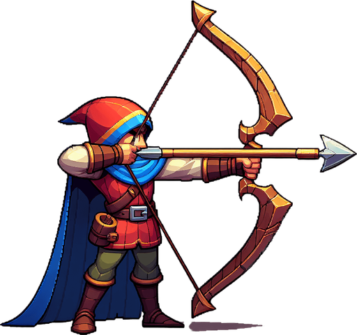 a cartoon archers bow viewed from the side
Single Game Texture. In-Game asset. 2d. Blank background. High contrast. No shadows.