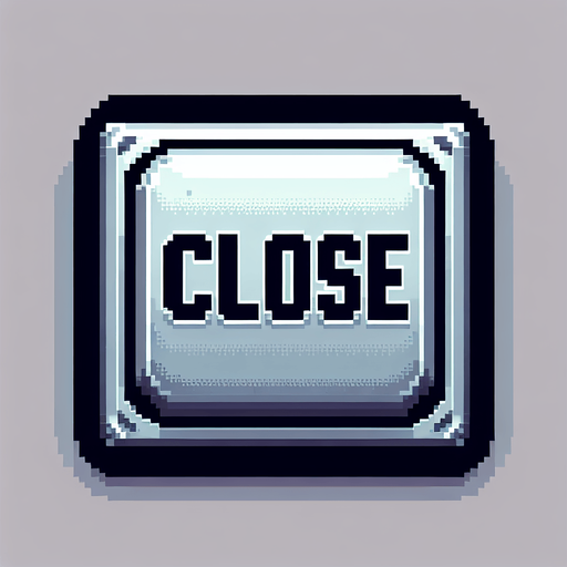 Pixelart. A rectangular silvery button with the text 'CLOSE'..
Single Game Texture. In-Game asset. 2d. Blank background. High contrast. No shadows.