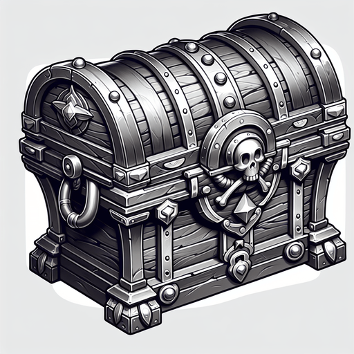 pirate treasure chest.
Single Game Texture. In-Game asset. 2d. Blank background. High contrast. No shadows.