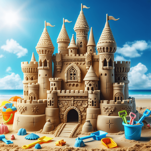 Un château de sable pour enfant.
Image coloré